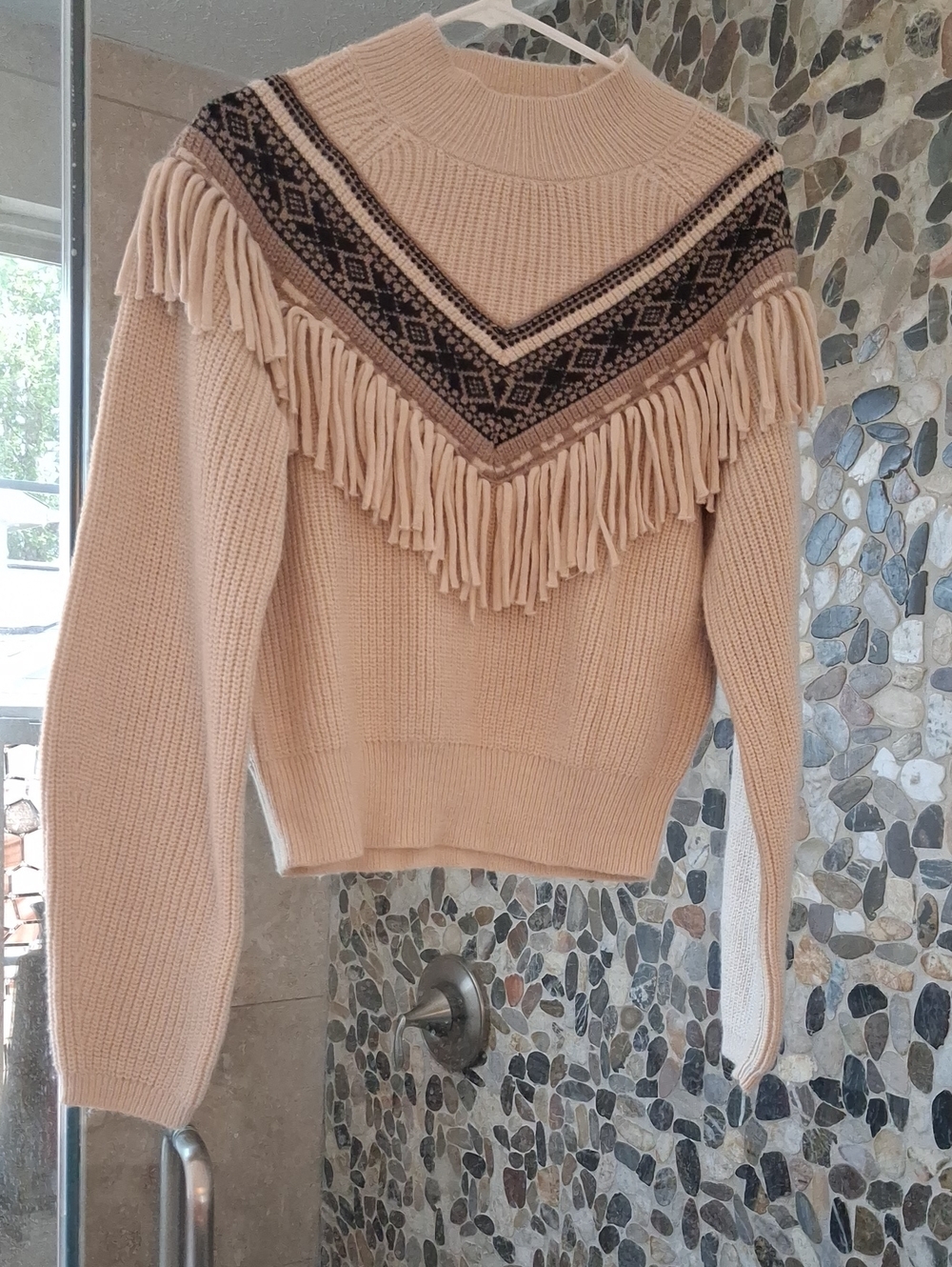 Altar'd State Cream Fringe Yoke Turtleneck Sweater